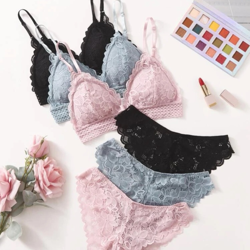 3 pack floral lace lingerie set